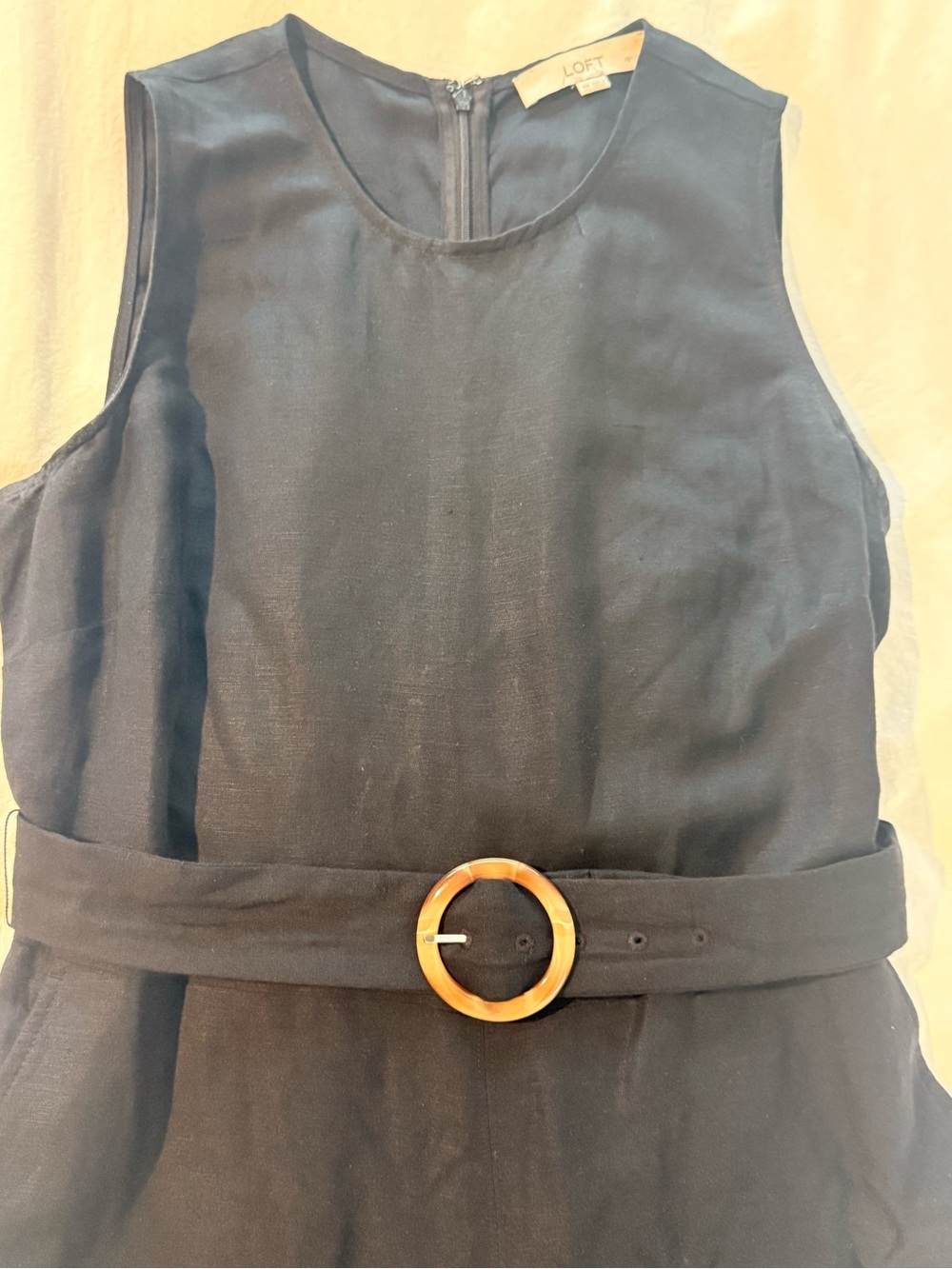 Black Wide-Leg Sleeveless Linen-blend Jumpsuit with Belt - Picture 3 of 7